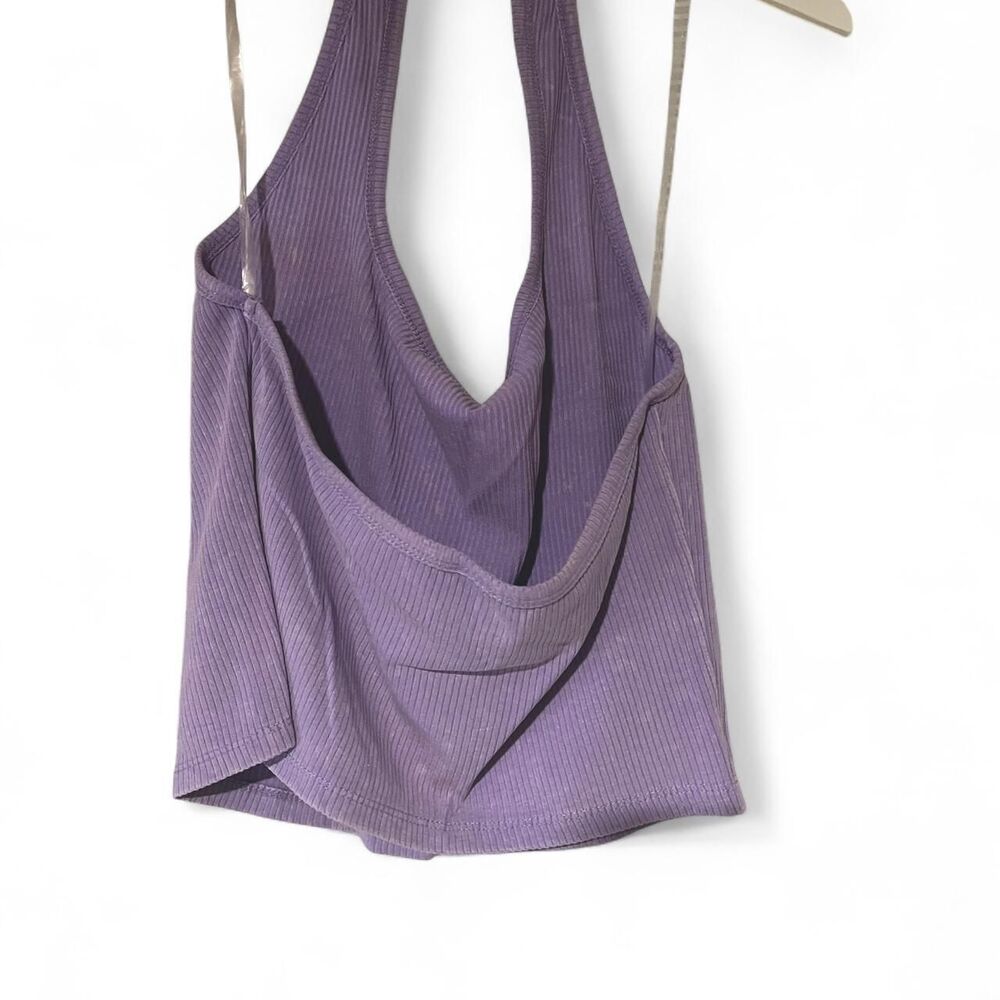 Wild Fable Size L Acid-Washed Purple Ribbed Cropped Halter Tank Top - Picture 4 of 4